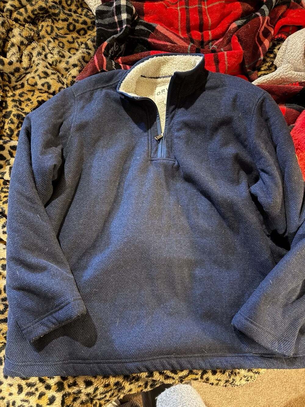 Orvis Classic Collection 1/4 Zip Sherpa Lined Pullover Navy Blue